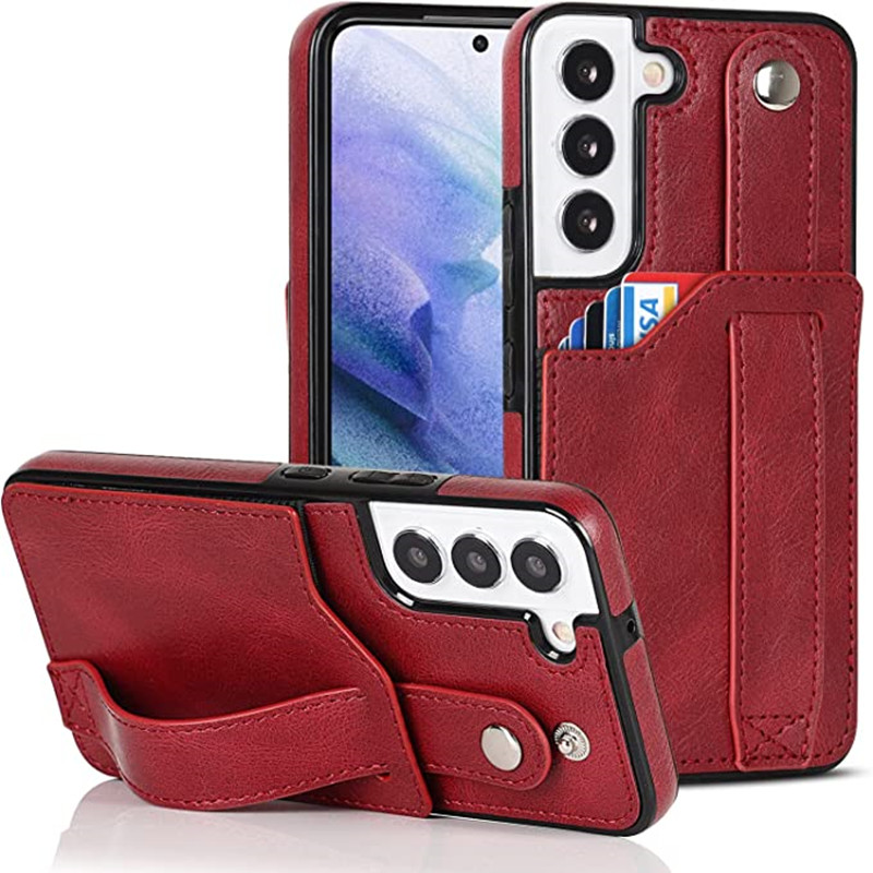 Σχεδιασμένο για το Samsung Galaxy S22 5G Wallet Case με ρυθμιζόμενο ιμάντα καρπού Kickstand PU Δερμάτινο Κάρτα Πιστωτική Κάρτα Heavy Duty Shockproof Hybrid Rugged Προστατευτικό κάλυμμα για γυναίκες άνδρες 6,1 ιντσών ροζ